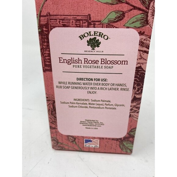 Bolero Plant Based Bath Bar Soap English Rose Blossom Scent 6.25 oz Made in USA - Picture 2 of 2